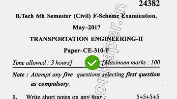 2017 Mdu BTech Civil 6th Sem Transportation Engineering Question Paper