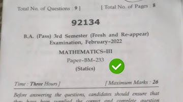 Mdu BA Pass 3rd Sem Math Question Paper 2022