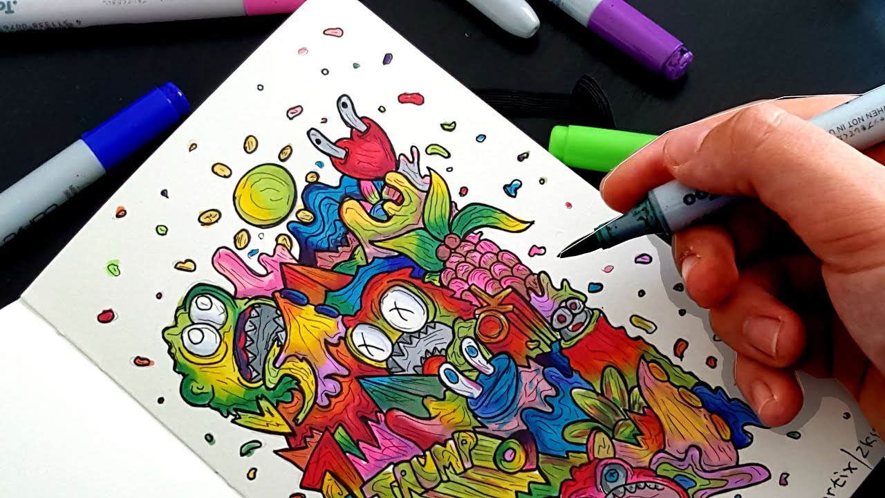 EPIC DOODLE ON SMALL SKETCHBOOK !! - YouTube