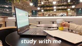 STUDY WITH ME AT A CAFE | 1-hour real-time study, coffee shop ambiance asmr [with background noise]