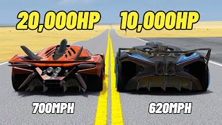 10,000HP Bugatti Bolide vs 20,000HP Apollo Project Evo TOP SPEED RACE