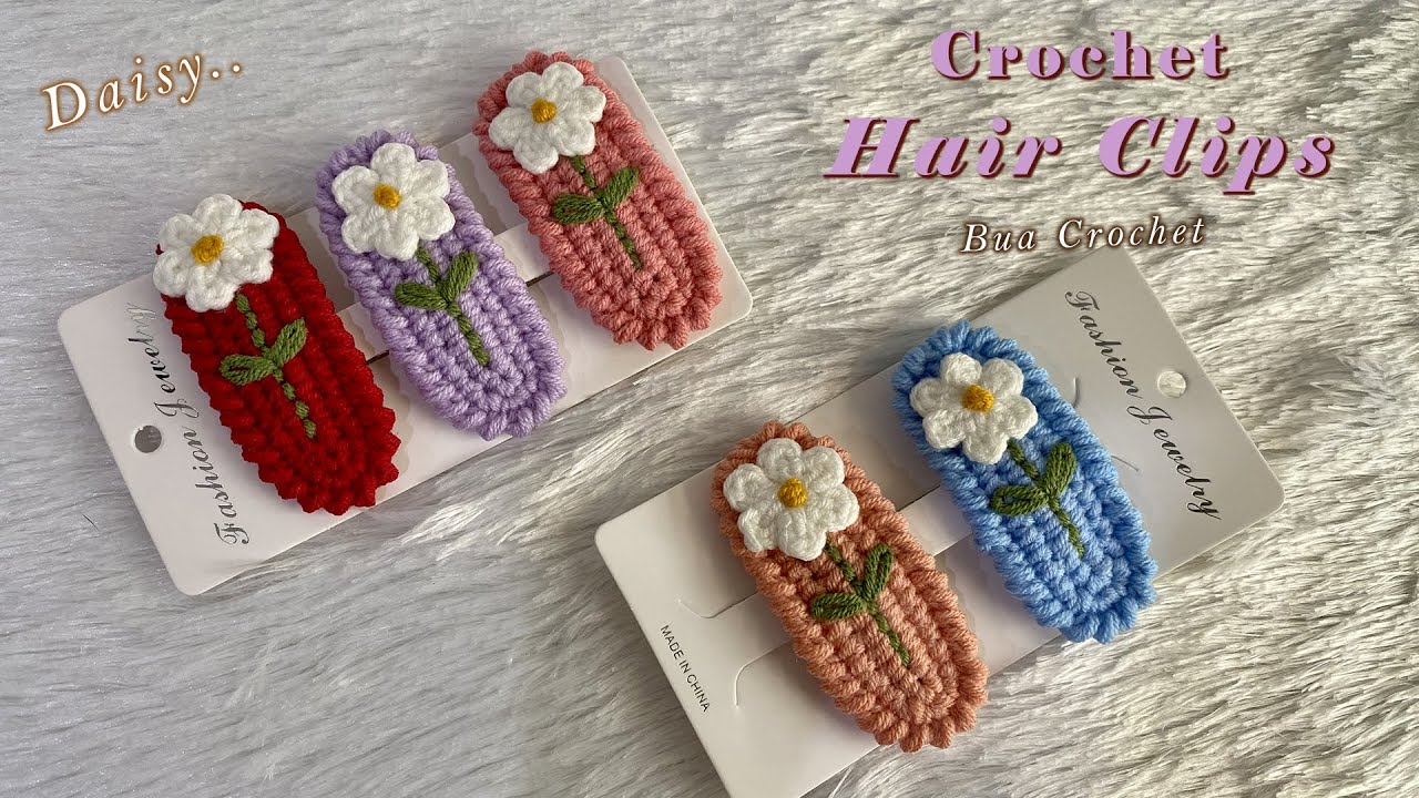 Вязаные крючком аксессуары для волос 🌺 Как связать крючком заколки-цветы 🌺