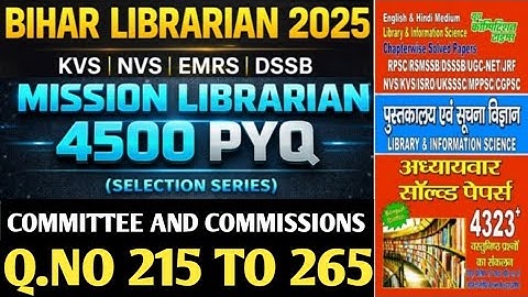Bihar Librarian | KVS | NVS | 2025 | Committee & Commission | Top 100 PYQ (Youth Publication) #nvs