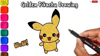 Golden Glitter Pikachu Drawing Tutorial For Kids | How To Draw Pikachu | #kids #drawing