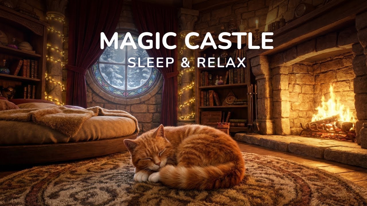 Magic Castle Night 🏰 Cozy Fireplace & Snowy Window | 2 Hours Deep Sleep