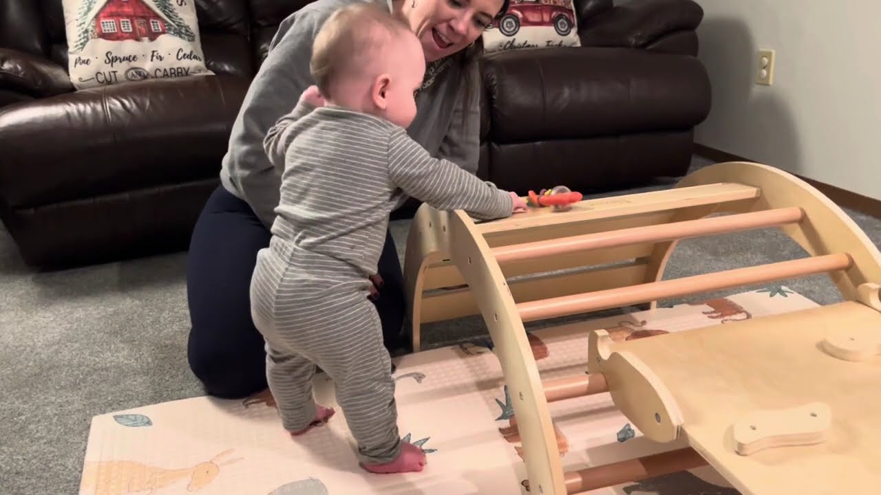 Pikler Triangle Set with Cushion, 8-in-1 Toddler Climbing Toys Indoor - SMILIC