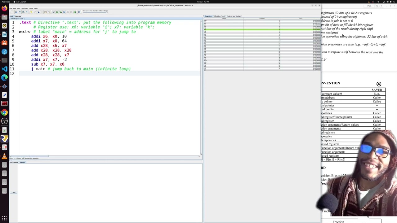 RISC-V in RARS part 2: add, addi, sub, code walkthrough, RARS