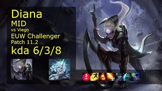 Diana Mid vs Viego - EUW Challenger 6/3/8 Patch 11.2 Gameplay