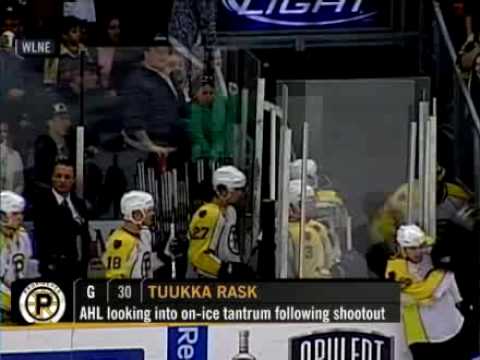 Tuukka Rask takes his anger out on a poor water bottle : r/hockey