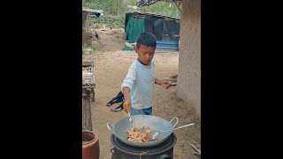 Delicious khor pork with egg for diner under windy , Rural life little chef Heng