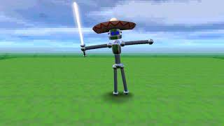 Mexican robot with a lightsaber test animation.