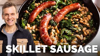 Skillet Sausage with White Beans & Kale | Healthy and delicious weeknight meal!