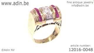 Retro three diamond stone ring ruby channel set. (Adin reference: 12016-0048)
