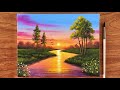 Peaceful Sunset Scene Painting On Canvas Acrylic Painting For Beginners Canvas Painting