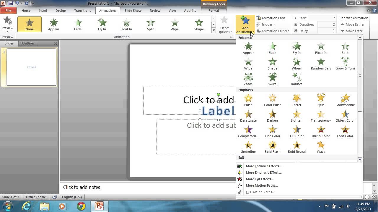 powerpoint presentation how to make text appear on click