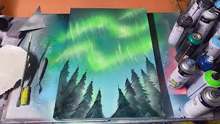 The Northern Lights Over A Forest - Spray Paint Art