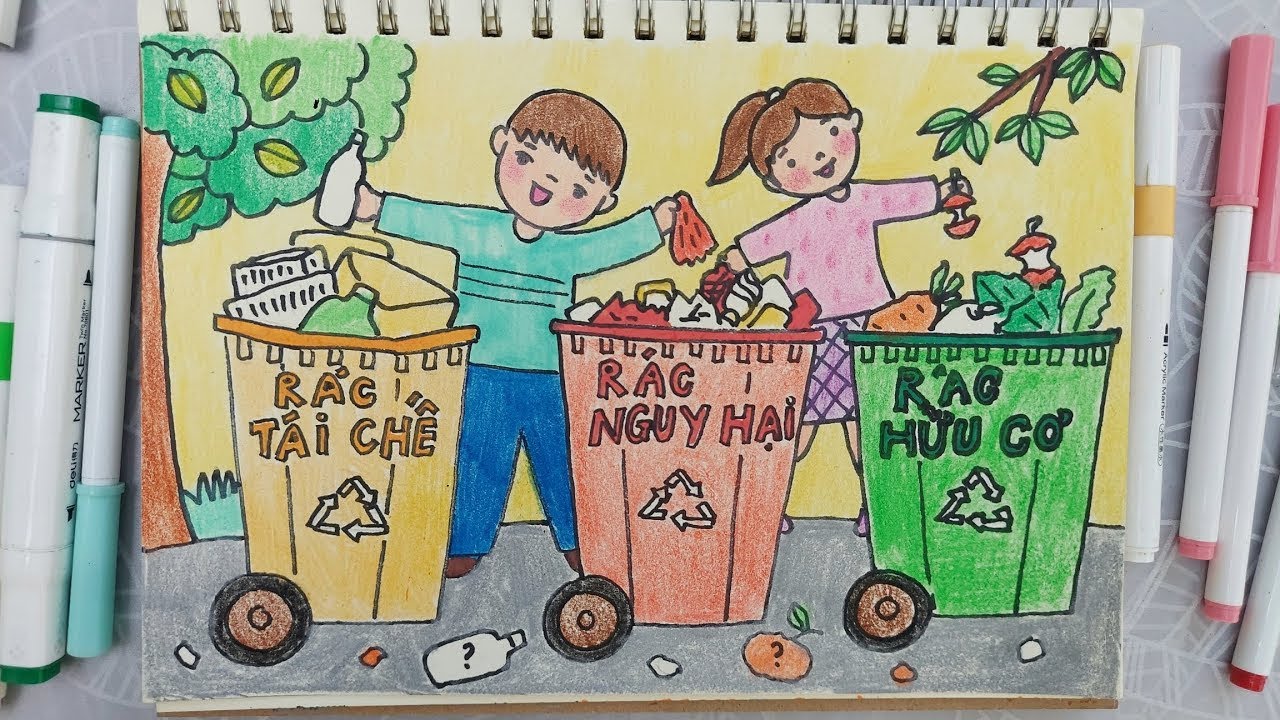 vẽ tranh hướng dẫn phân loại rác thải | vẽ tranh bảo vệ môi trường # ...
