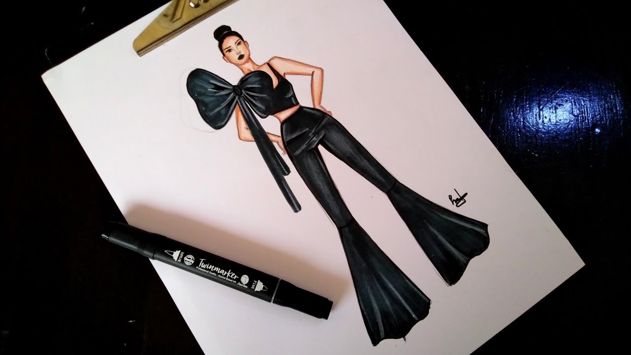 Fashion drawing /رسم أزياء بالون الأسود