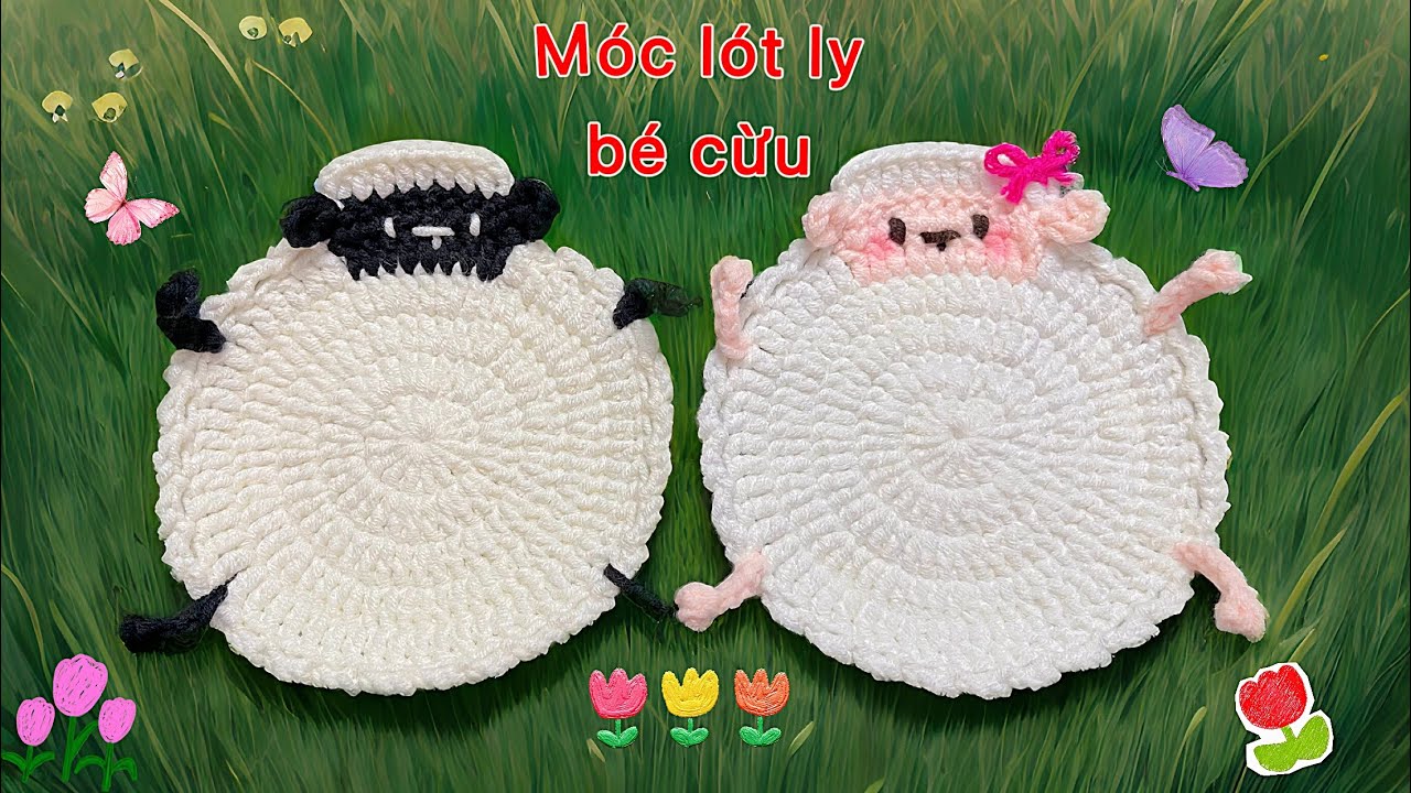 Móc lót ly bé cừu | Crochet sheep coasters tutorial | Vymoclen