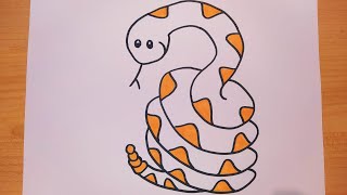 رسم/ تعليم رسم ثعبان بخطوات سهلة وبسيطة/ر سم سهل/snake drawing