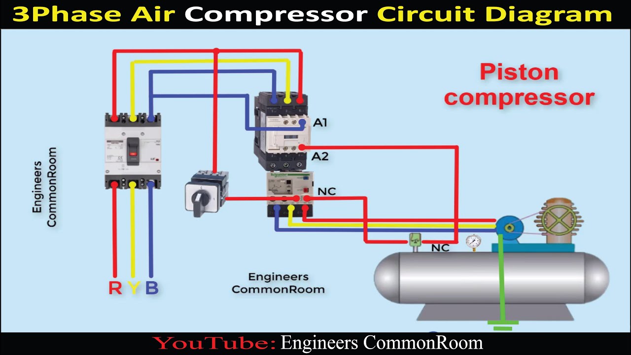 Air compressor circuit diagram | Engineers CommonRoom - YouTube  Air Compressor Motor Wiring Diagram    YouTube
