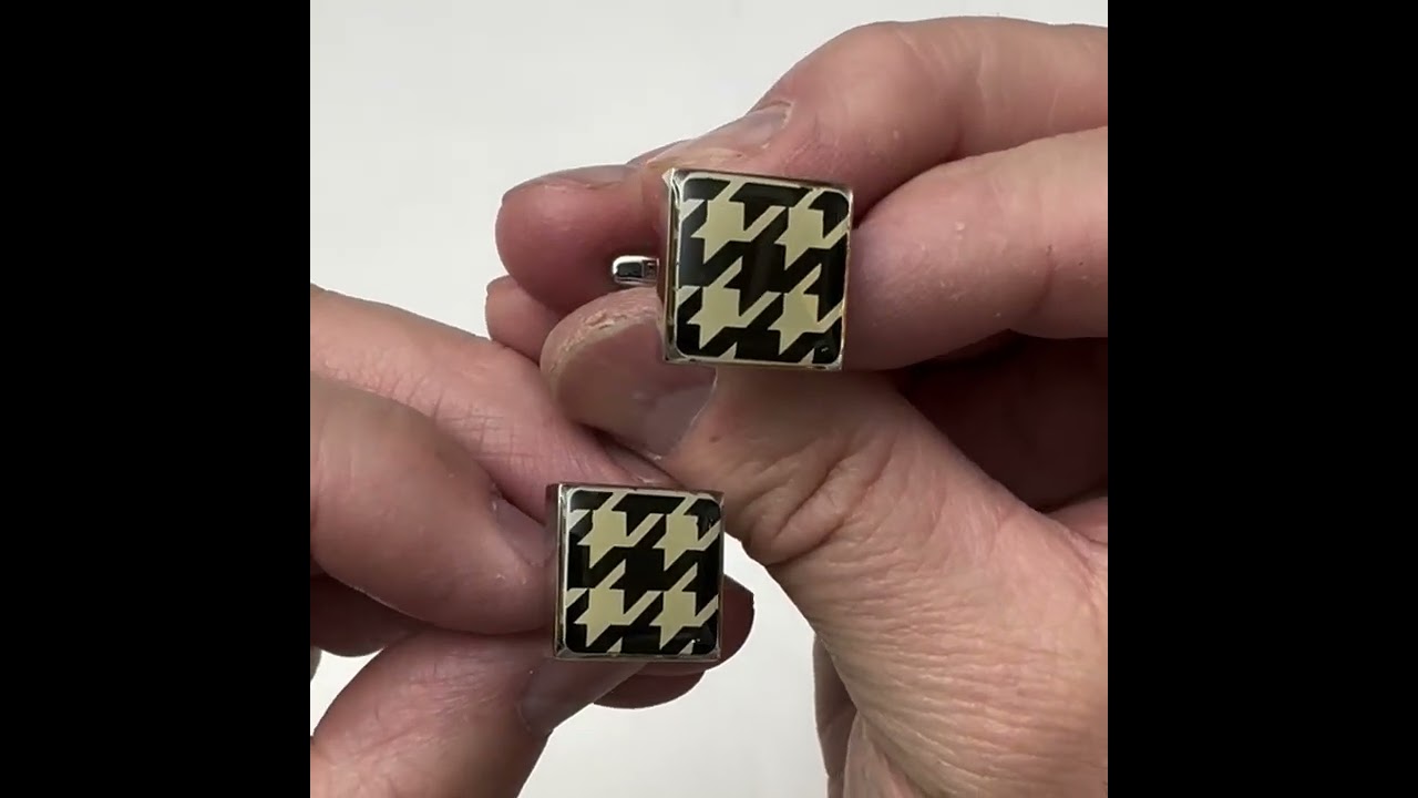 Houndstooth Pattern Cufflinks Black White Designer Cuff Links 