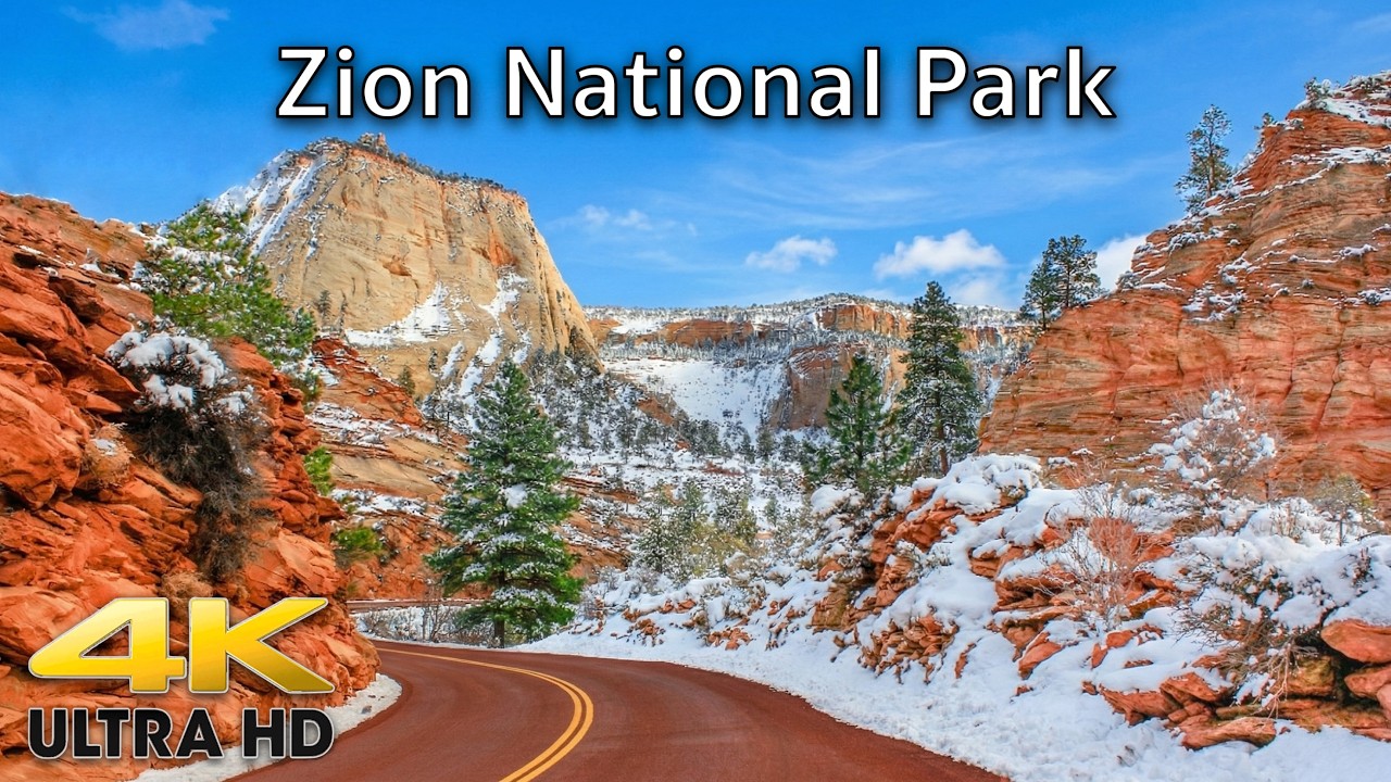 Zion Canyon Scenic Drive After a Snowstorm - Zion National Park Utah