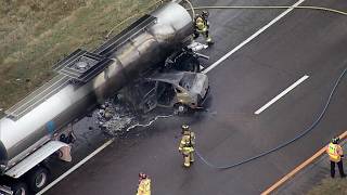 Fiery crash involving tanker truck briefly shuts down southbound I-35 in Edmond, Oklahoma