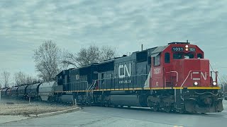 (1-18-22) CN E251 with CN SD70 1031 leading meats CN L515 in Detroit Michigan