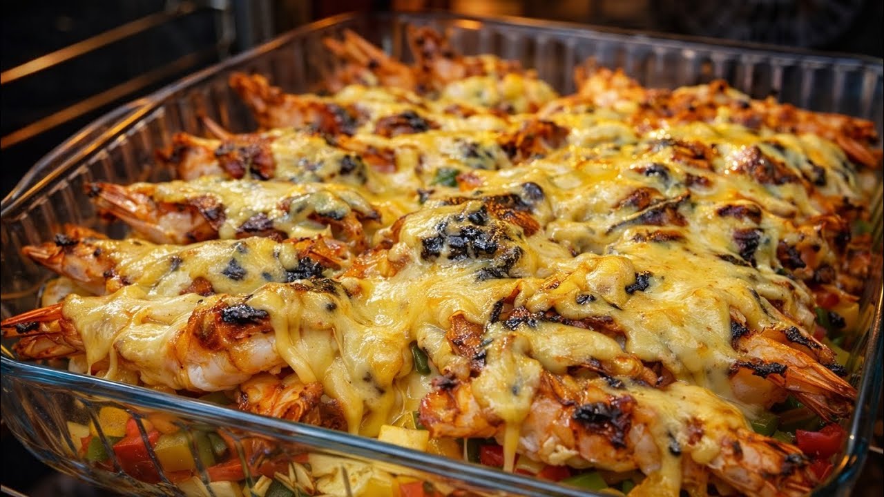 صينية جمبري باترفلاي بالصوص الأصفر والموتزريلا 🧀🦐