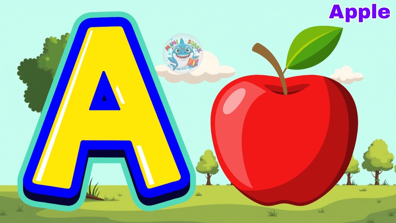 A A Apple 🍎 | ABC Song 🎵 | Alphabet for Babies 👶 | Mini Shark 🦈