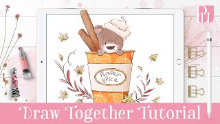 How to draw a cute bear in a pumpkin spice latte step by step in Procreate Tutorial