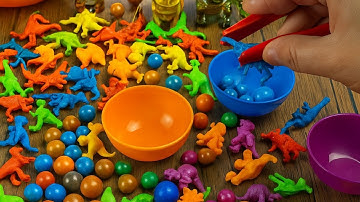 Deep Focus ASMR. Reverse Color Sorting with Dino Toys and Soothing Plastic Clicks
