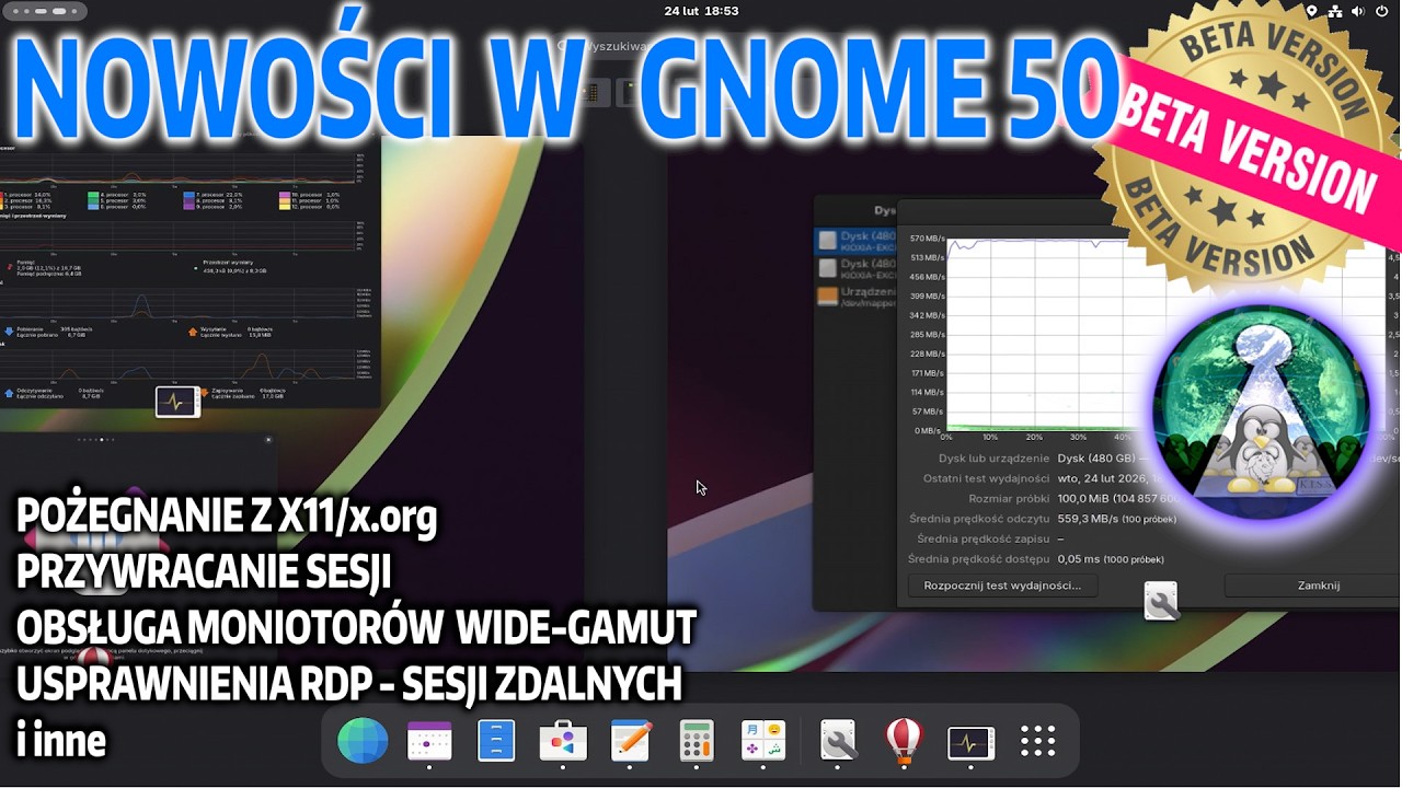 Linux nowości w GNOME 50 BETA koniec X11/X.org, usprawnienia HDR i wide gamut SD i nie tylko GNOMEOS