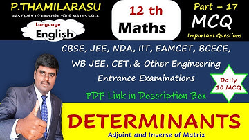 DETERMINANTS CLASS 12 CBSE MATHS MCQ | CHAPTER 4 |ADJOINT AND INVERSE OF MATRIX MCQ|ENGLISH|PART -17
