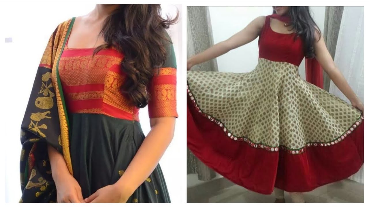 Convert old silk saree into kurti,paithani saree into long gown ...