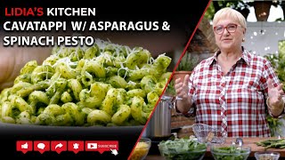 Cavatappi with Asparagus and Spinach Pesto