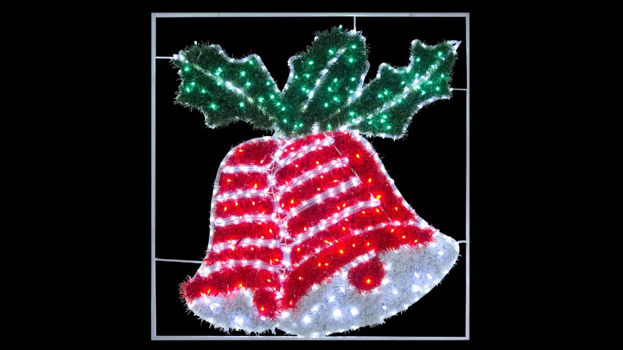 Red, Green & White Tinsel Bells With Cool White LED Rope Light Motif