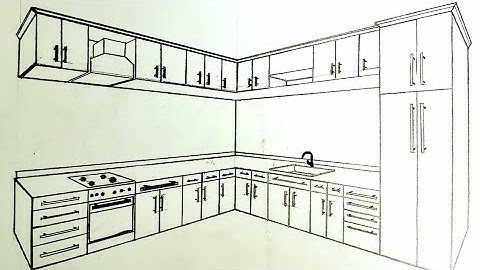 How to draw a kitchen in perspective with two points
