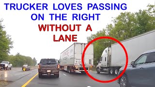 Trucker loves passing on the right without an actual lane