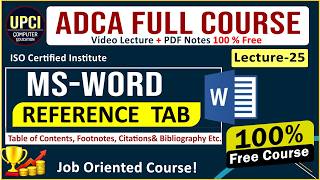MS Word Reference Tab Full Tutorial (ADCA Lecture 25) | Table of Content, Footnote, Citation.