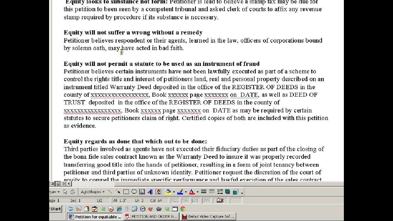 Possible Petition for Court of Equity YouTube