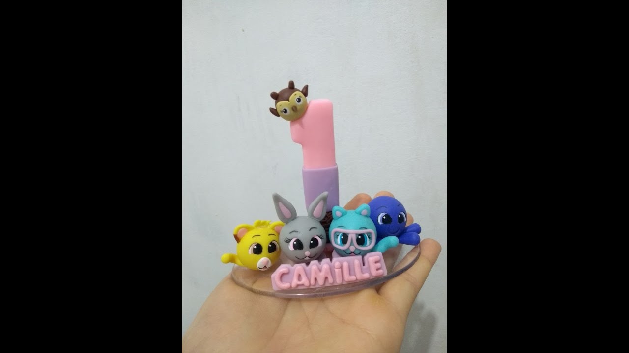 Vela turma bolofofos em biscuit topo de bolo