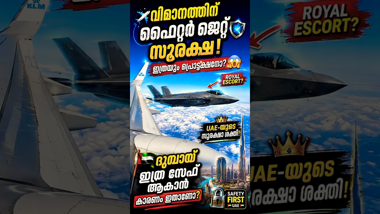 ✈️ ഒരു യാത്രാവിമാനത്തിന് ഫൈറ്റർ ജെറ്റ് സുരക്ഷ? 🇦🇪 #uae #flight #escort #dubai #safe #country #royal