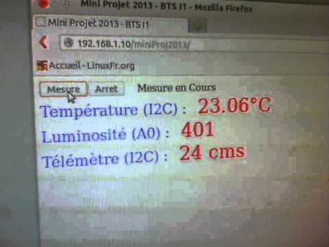 Acquisition de température, luminosité et télémètre, visualisation html5