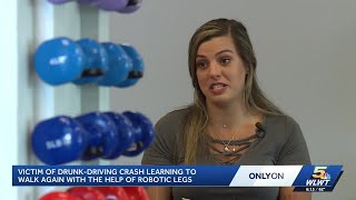 Victim of drunk-driving crash learning to walk again with help of robotic legs