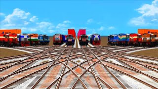 12 INDIAN TRAINS CRAZY RUMBLE | TRAIN CROSSING AT TWELVE CURVED FORKED RAILROAD TRACK