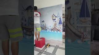 Como aplicar, colocar papel de parede, ursinho marinheiro bebêr, aplicado em drywall de gesso screenshot 4