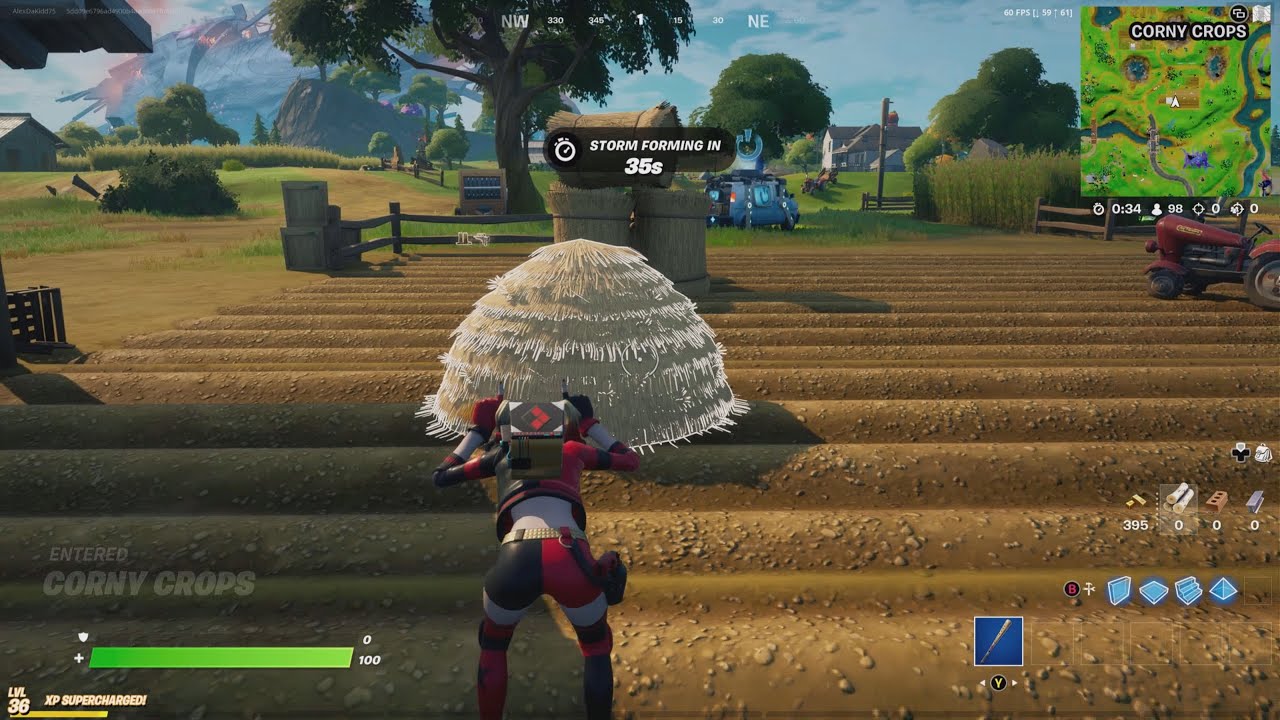 Hide in a haystack at Corny Crops - fORTNITE