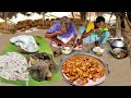 GOAT INTESTINE CURRY cooking & eating with rice for lunch by santali tribe couple||rural village